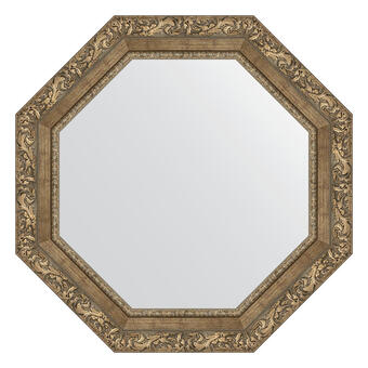 Зеркало в багетной раме - виньетка античная латунь 85 mm (65,4Х65,4см) EVOFORM OCTAGON BY 3782