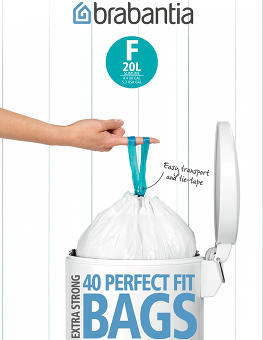 Мешки для мусора Brabantia PerfectFit размер F (20 л), упаковка-диспенсер, 40 шт 375644